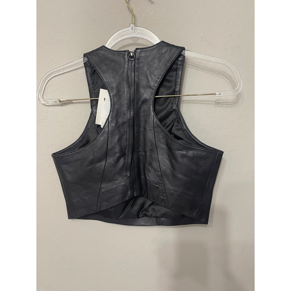 LITA by Ciara Black 100% Lamb Leather Crop Top High Neck XS NWT - Picture 11 of 12
